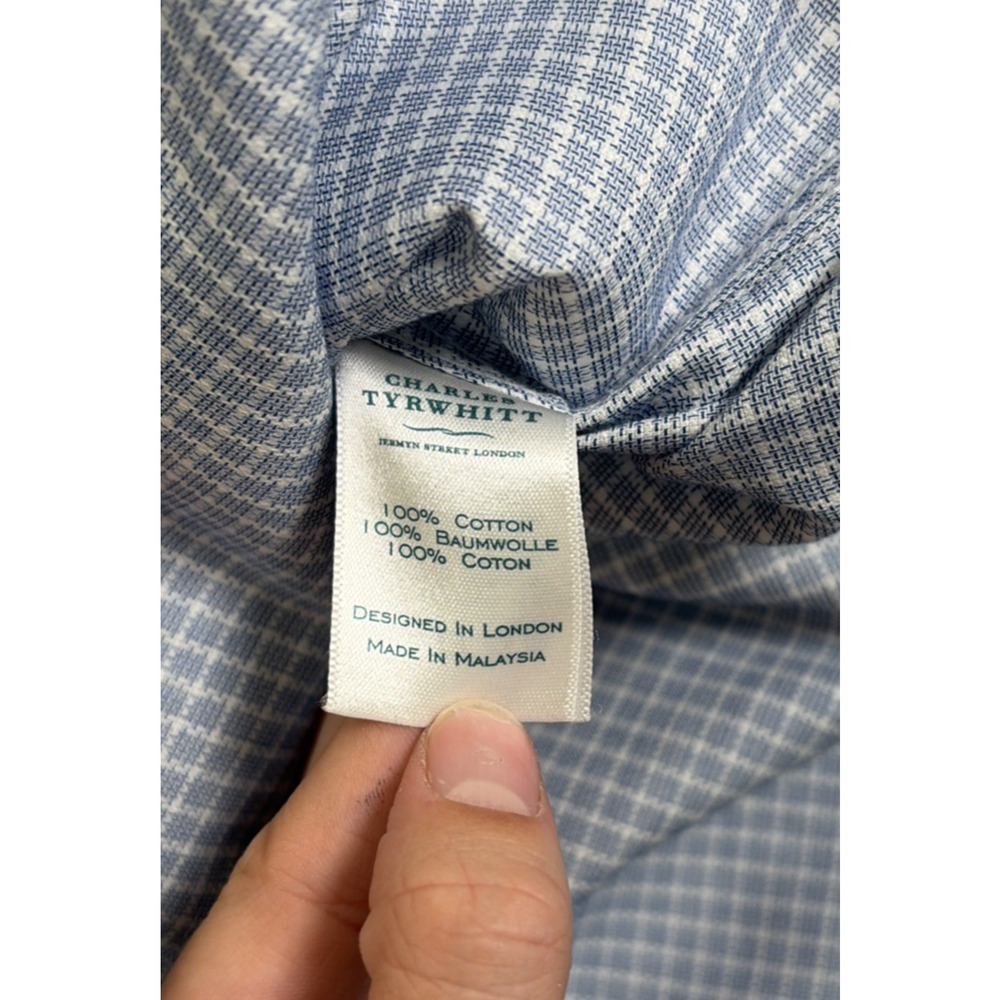 Charles Tyrwhitt Mens Dress Shirt 17.5-35 L Slim Fit Non-Iron Blue White Chrty - Picture 6 of 13